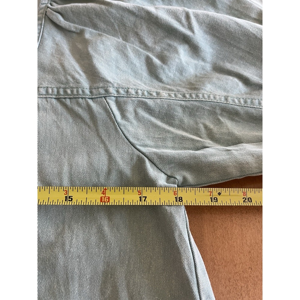 Entro Womens S Green Denim Blouse Puff Sleeve Snap Front 100% Cotton Cottagecore - Picture 8 of 11